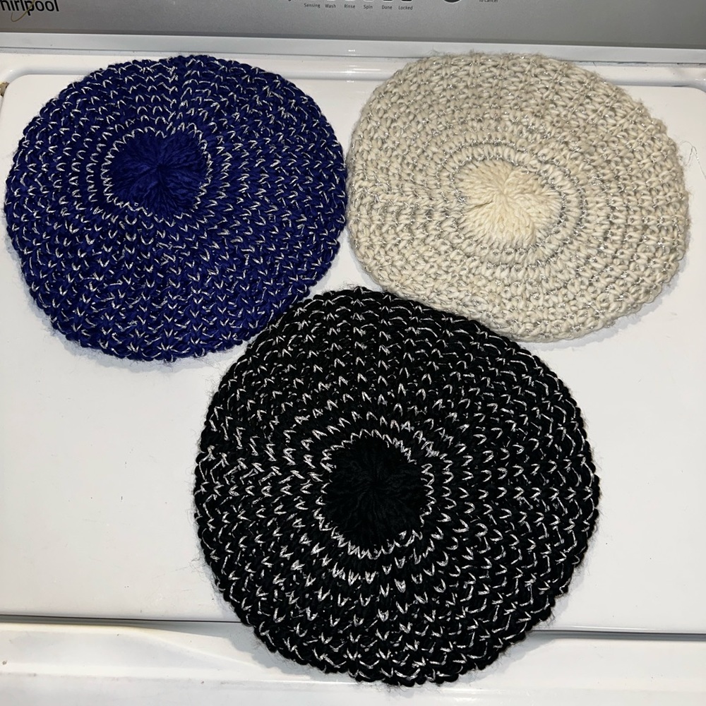 YOU GET ALL 3 Tan/beret hats colors black blue cream